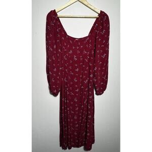 FREE PEOPLE MAXI DRESS SZ S WINE W/ BLUE FLORAL PEASANT BALLOON SLEEVE